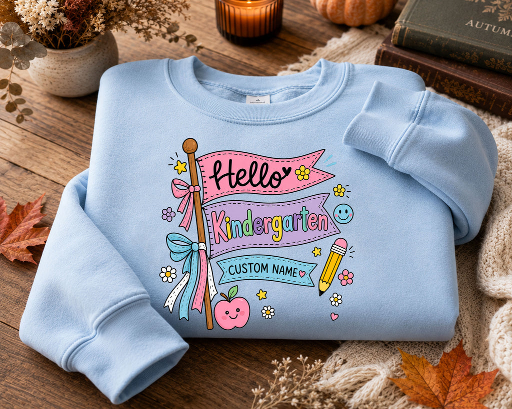 Hello Kindergarten Shirt Personalized, Custom Name First Day of School Tee