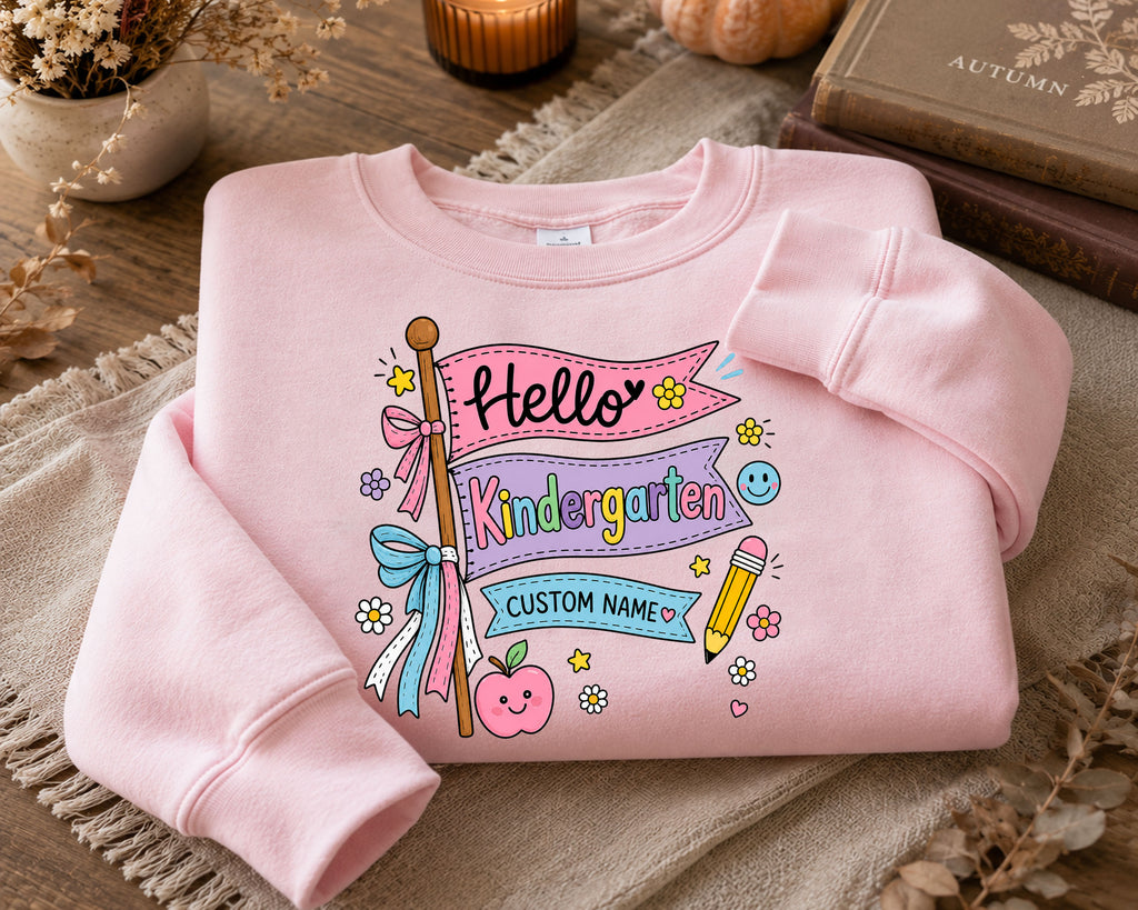 Hello Kindergarten Shirt Personalized, Custom Name First Day of School Tee