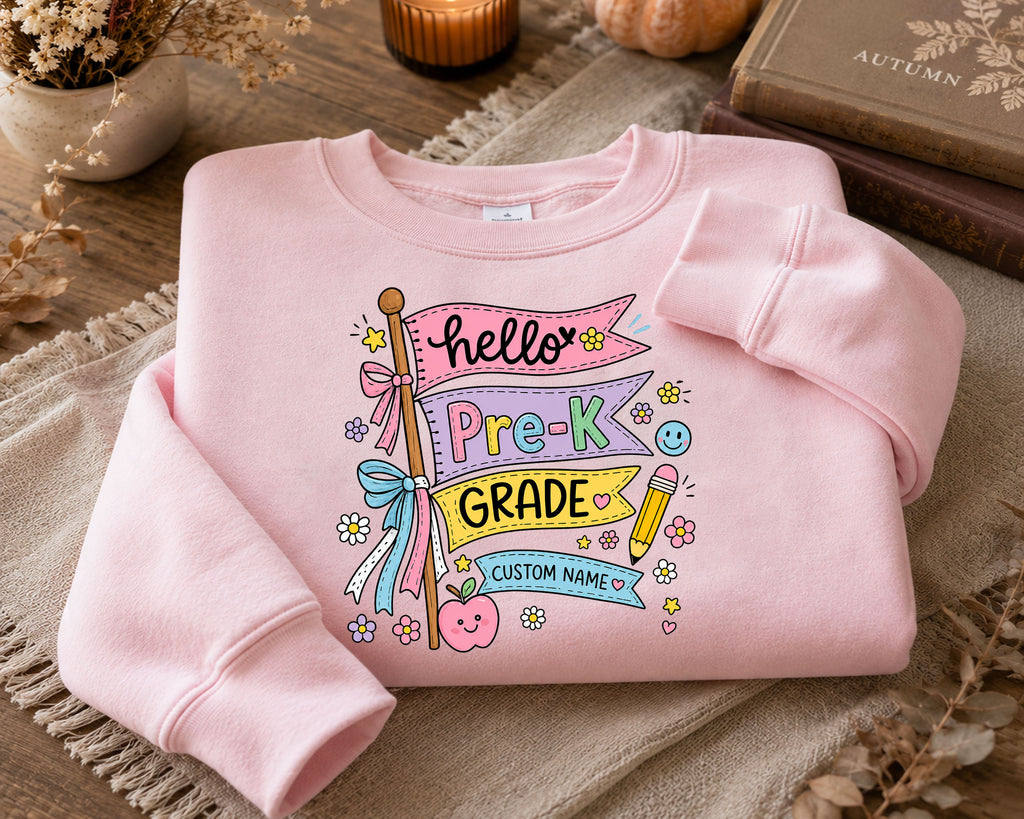 Personalized Hello Pre-K Grade Shirt, Custom Name Back to School Tee