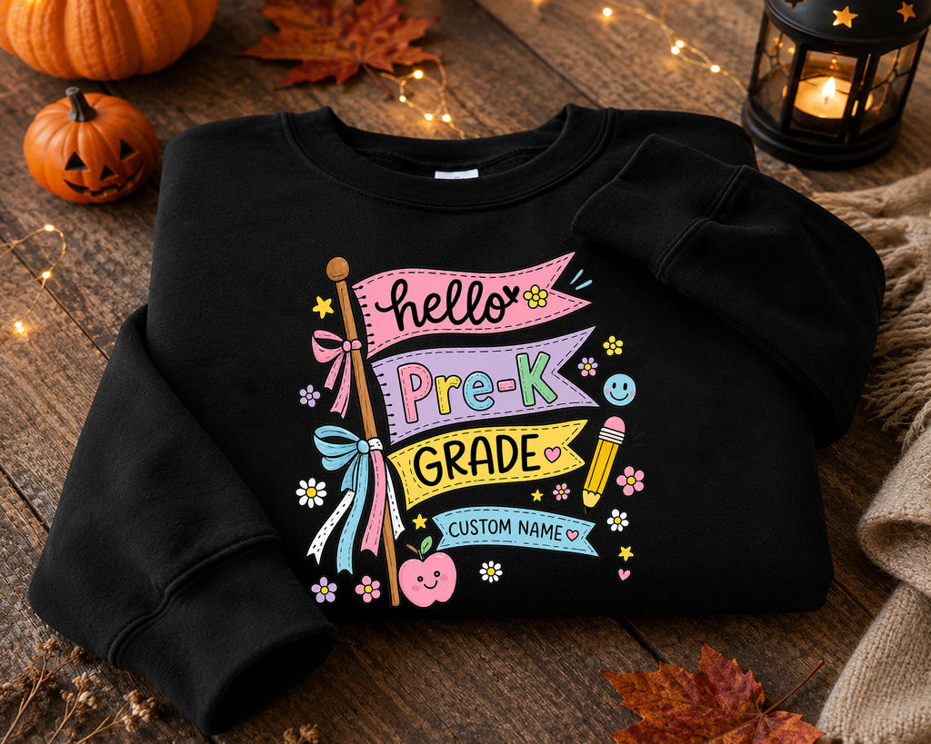 Personalized Hello Pre-K Grade Shirt, Custom Name Back to School Tee