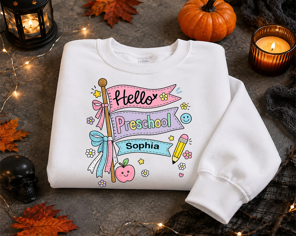 Personalized Hello Preschool Shirt, Custom Name Back to School Tee