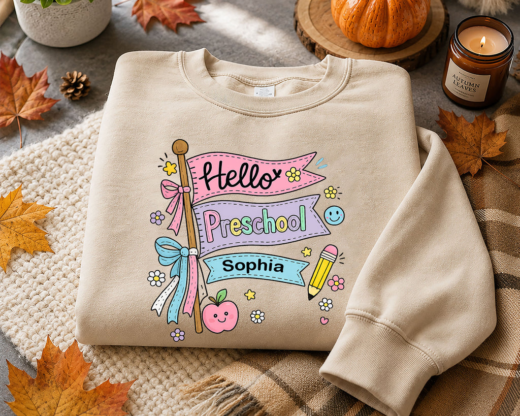 Personalized Hello Preschool Shirt, Custom Name Back to School Tee