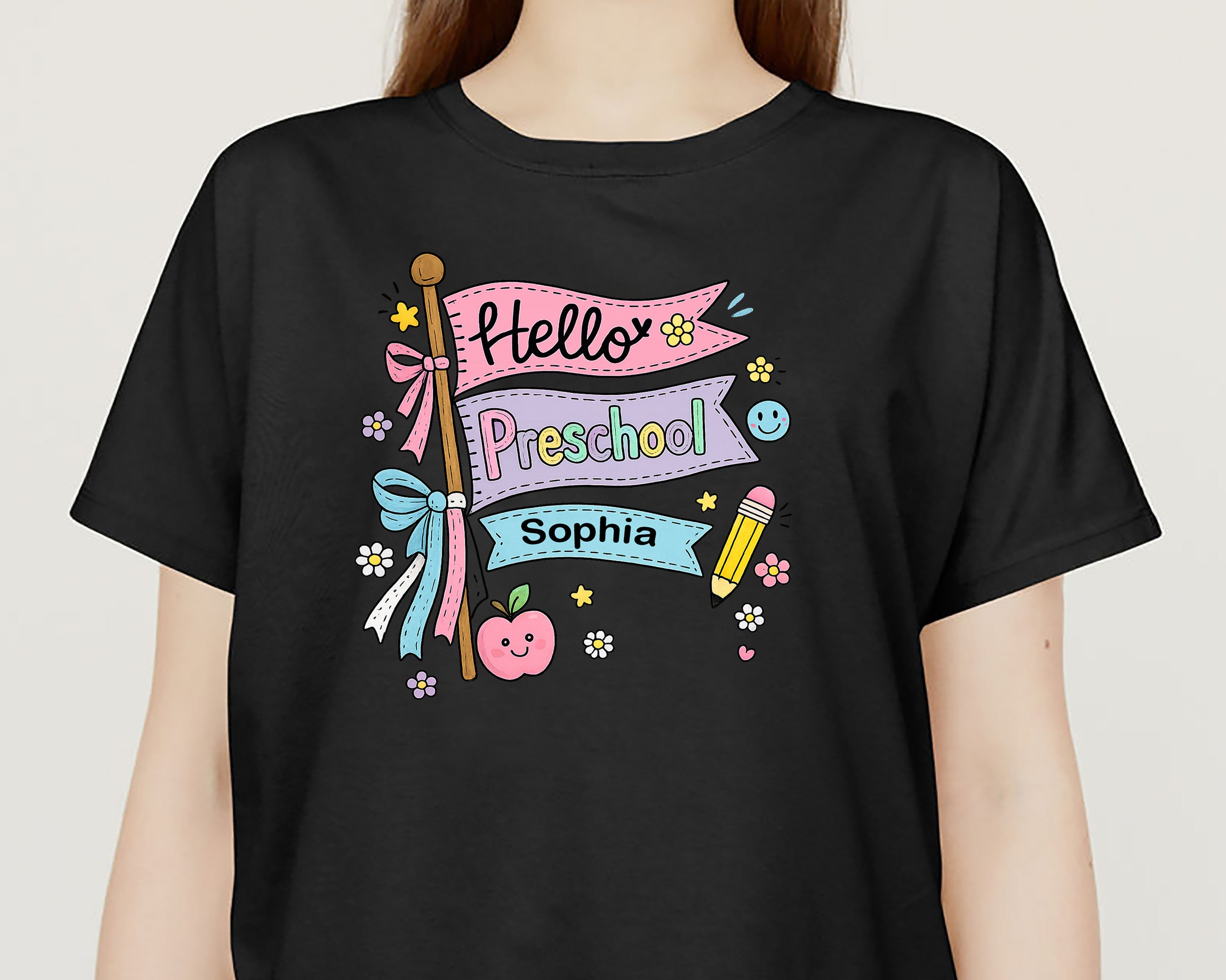 Personalized Hello Preschool Shirt, Custom Name Back to School Tee