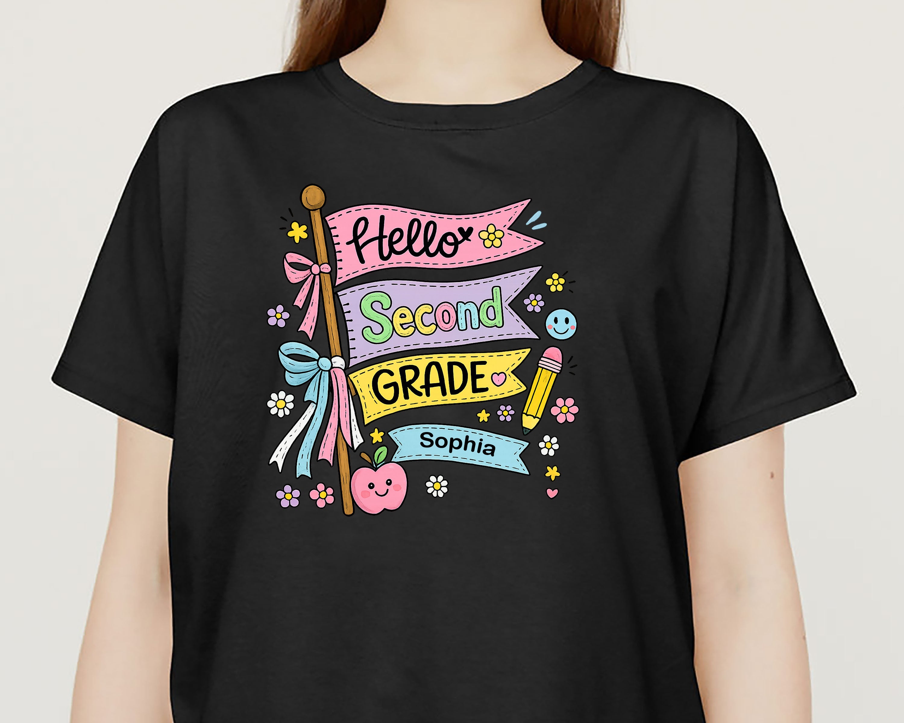 Hello Second Grade Shirt Personalized, Custom Name Back to School Tee