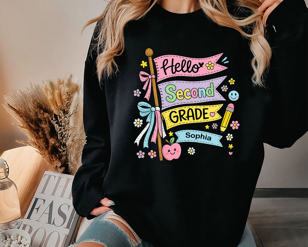 Hello Second Grade Shirt Personalized, Custom Name Back to School Tee