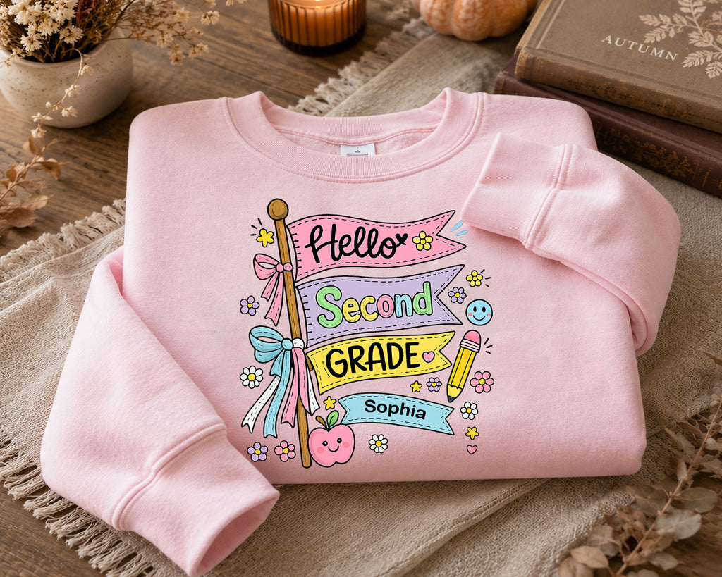 Hello Second Grade Shirt Personalized, Custom Name Back to School Tee