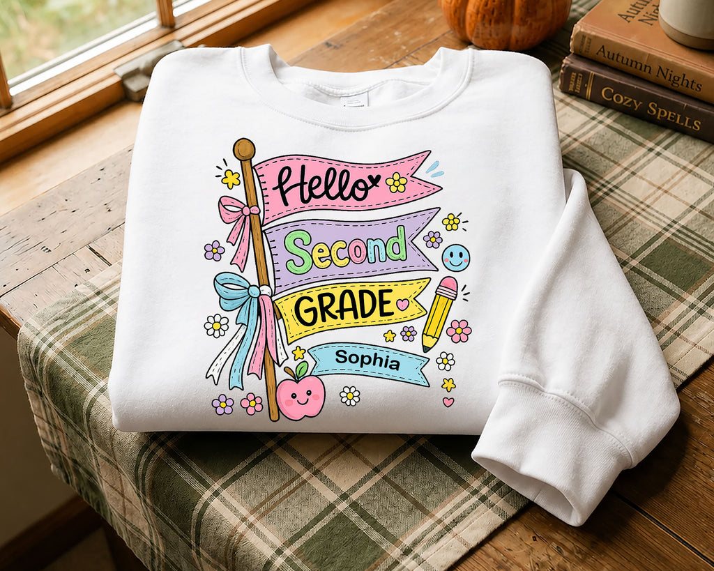 Hello Second Grade Shirt Personalized, Custom Name Back to School Tee