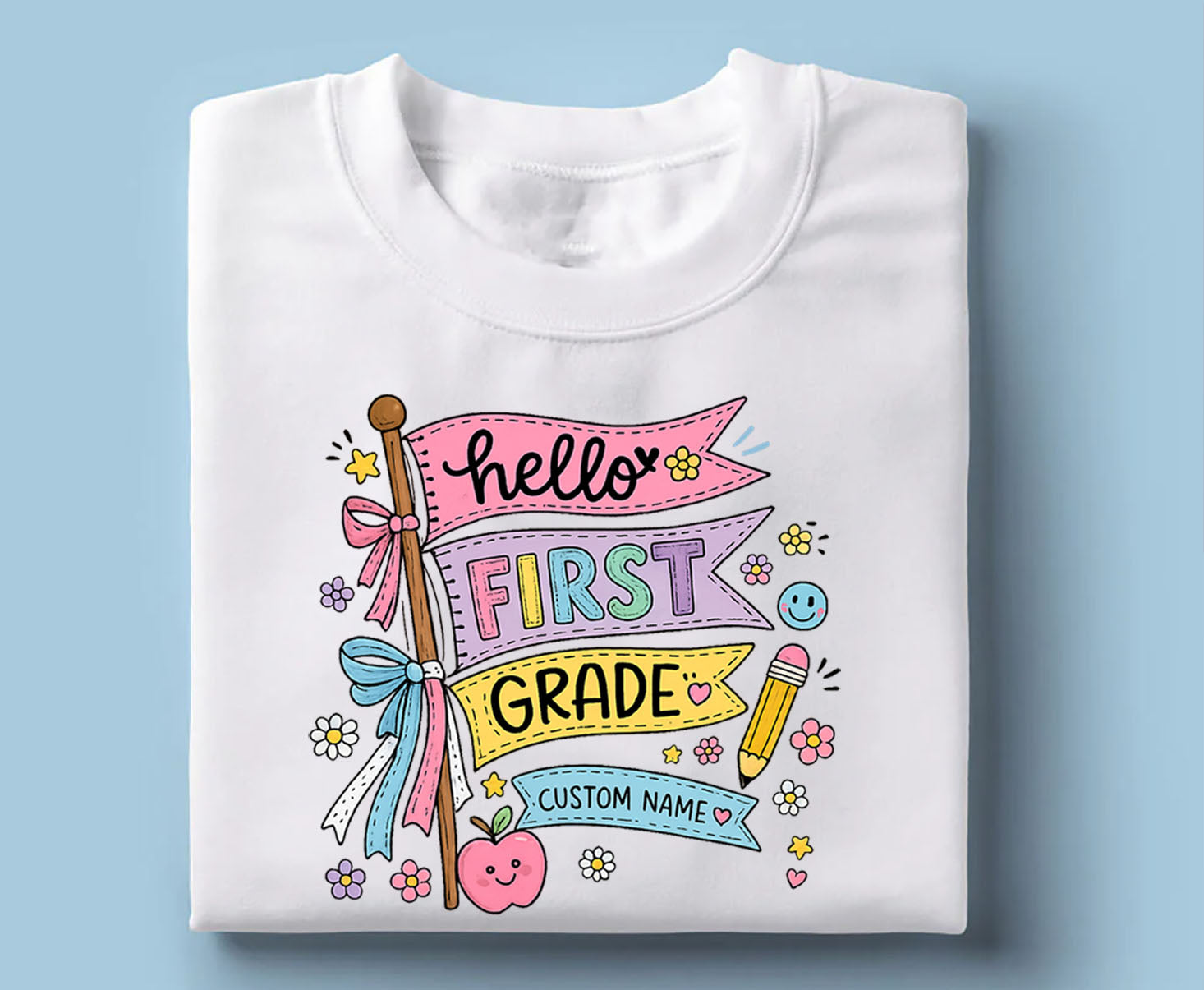 Personalized Hello First Grade Shirt | Custom Name Back to School Tee