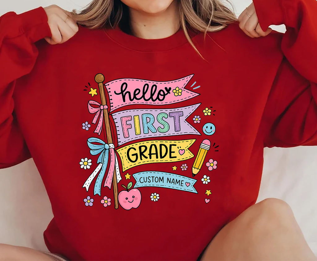 Personalized Hello First Grade Shirt | Custom Name Back to School Tee