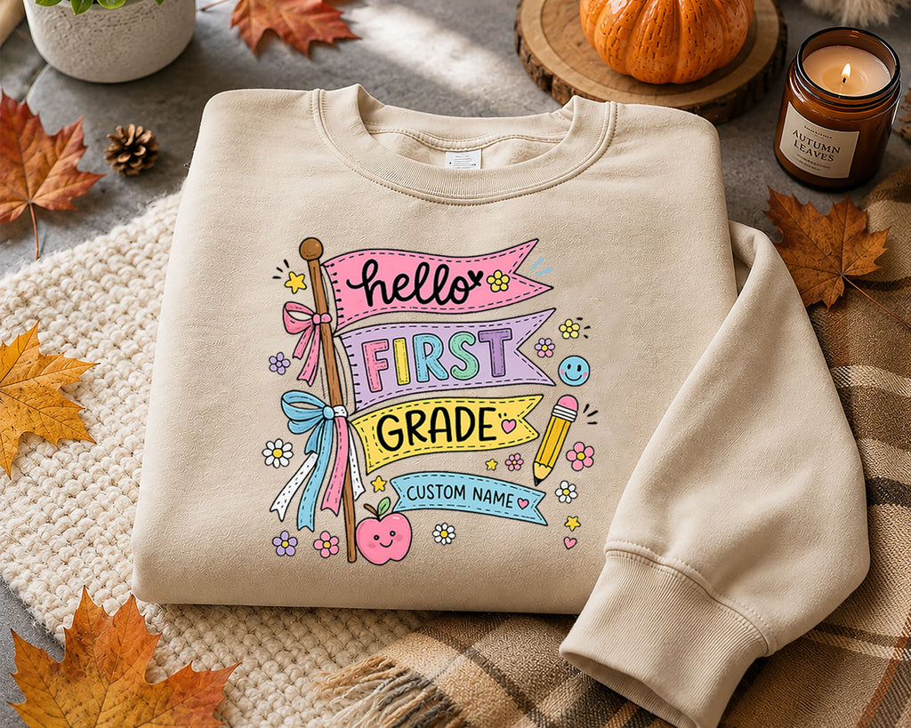 Personalized Hello First Grade Shirt | Custom Name Back to School Tee
