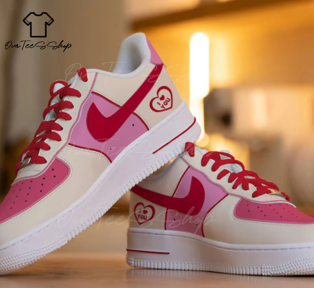 Custom Air Force 1 i Love You Red Mid Valentines Sneakers