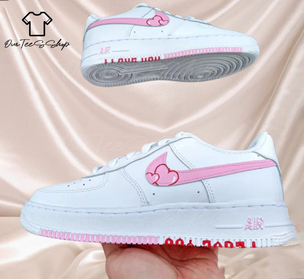 Custom Air Force 1 i Love You Pink Mid Valentines Sneakers
