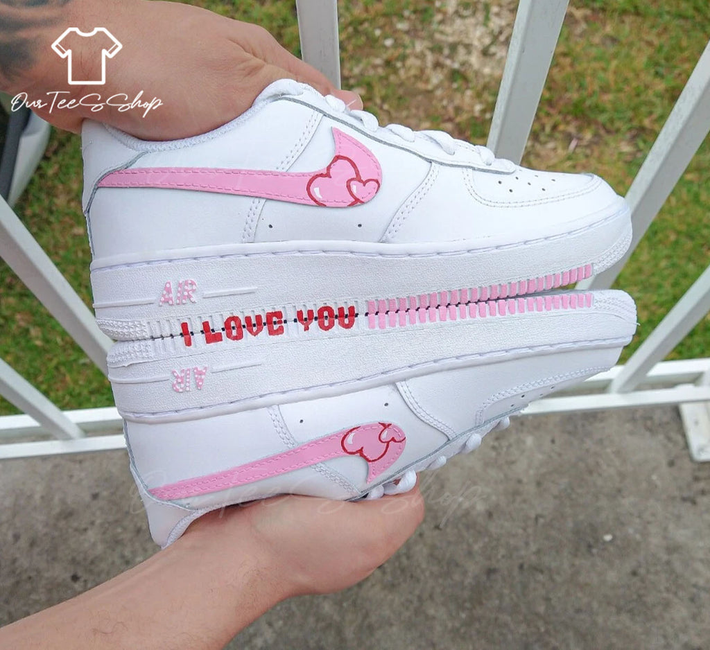 Custom Air Force 1 i Love You Pink Mid Valentines Sneakers