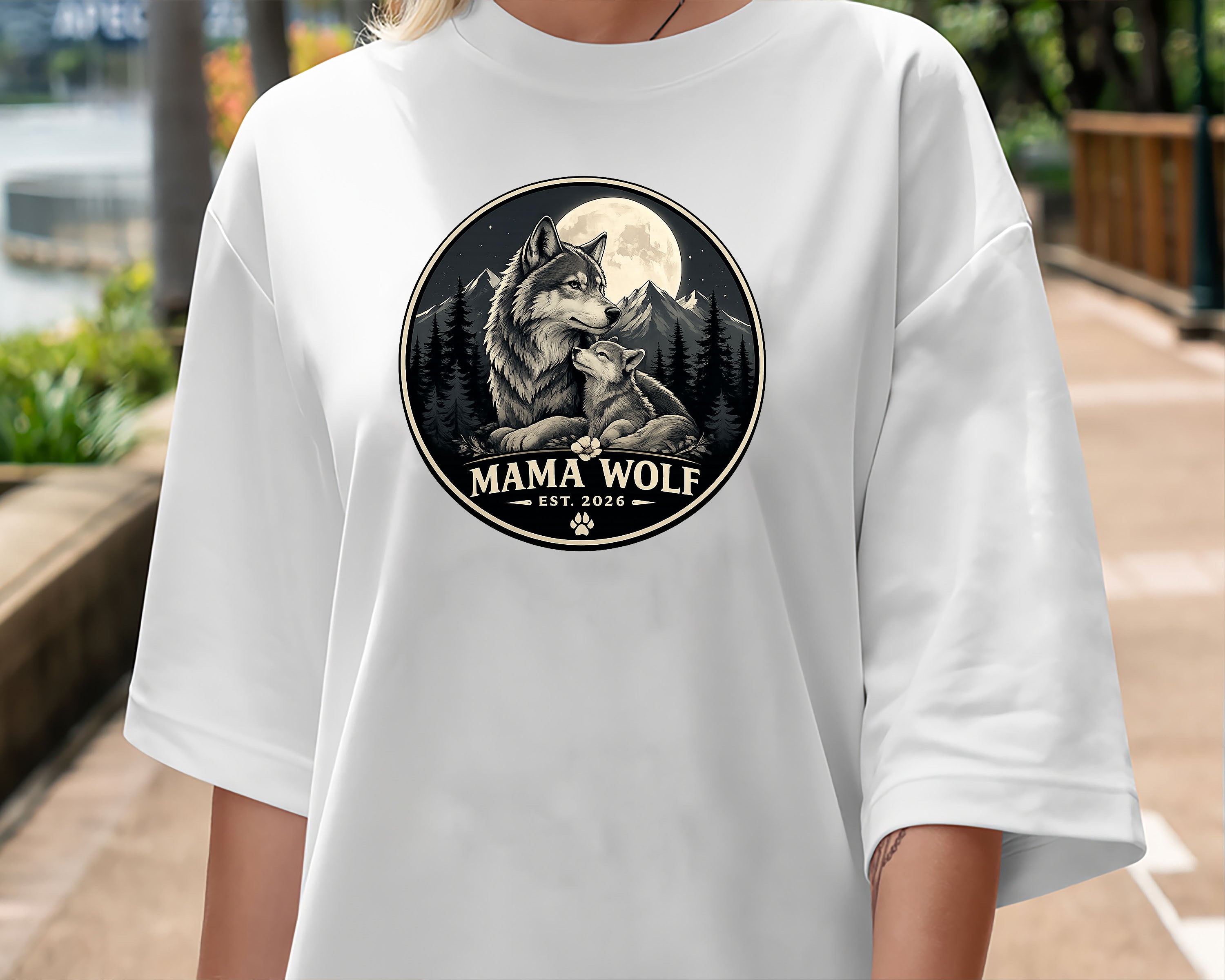 Mama Wolf Est. 2026 T-Shirt | Wolf Mom Graphic Tee | Vintage Wildlife Shirt | Gift for Wolf Lovers