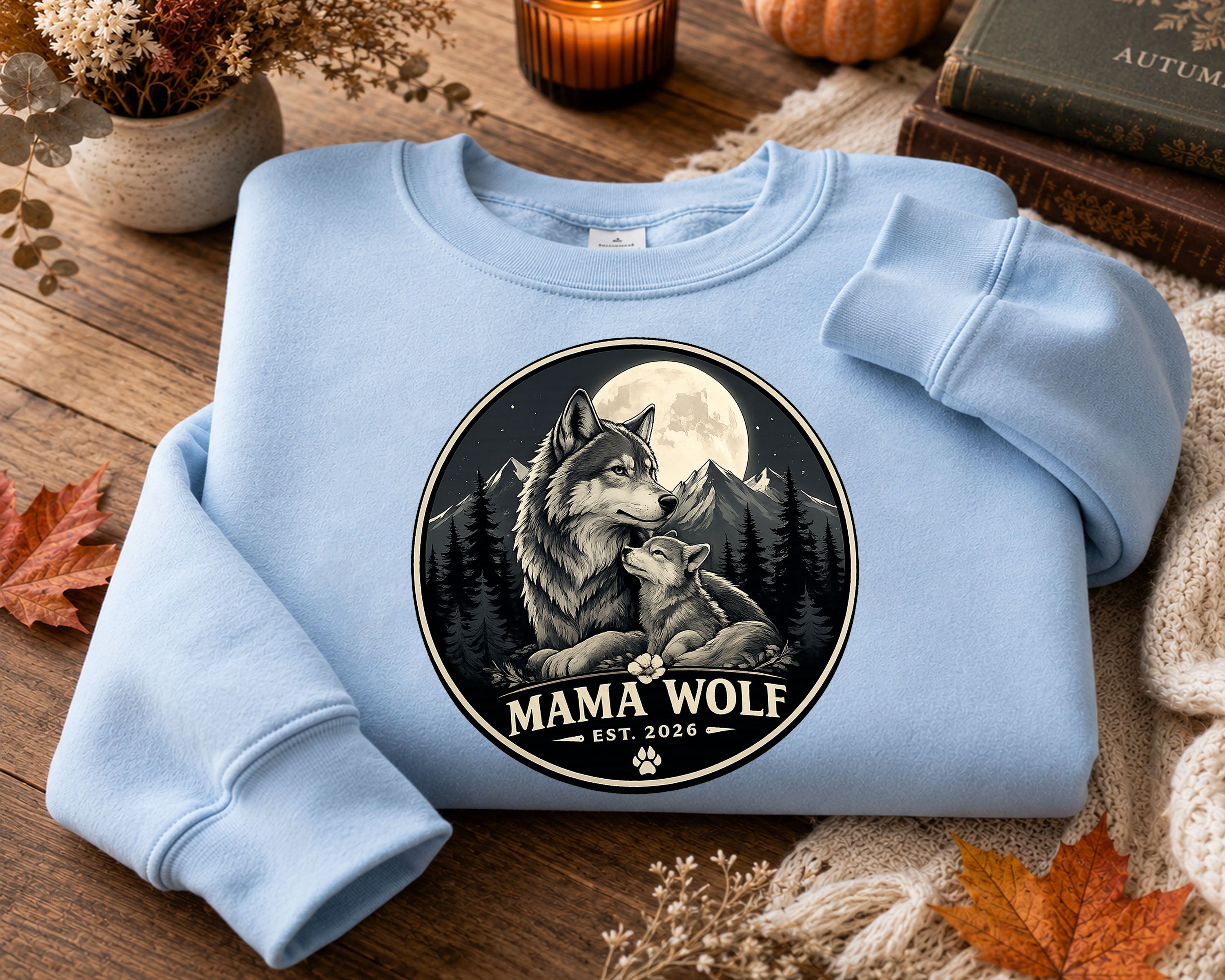 Mama Wolf Est. 2026 T-Shirt | Wolf Mom Graphic Tee | Vintage Wildlife Shirt | Gift for Wolf Lovers