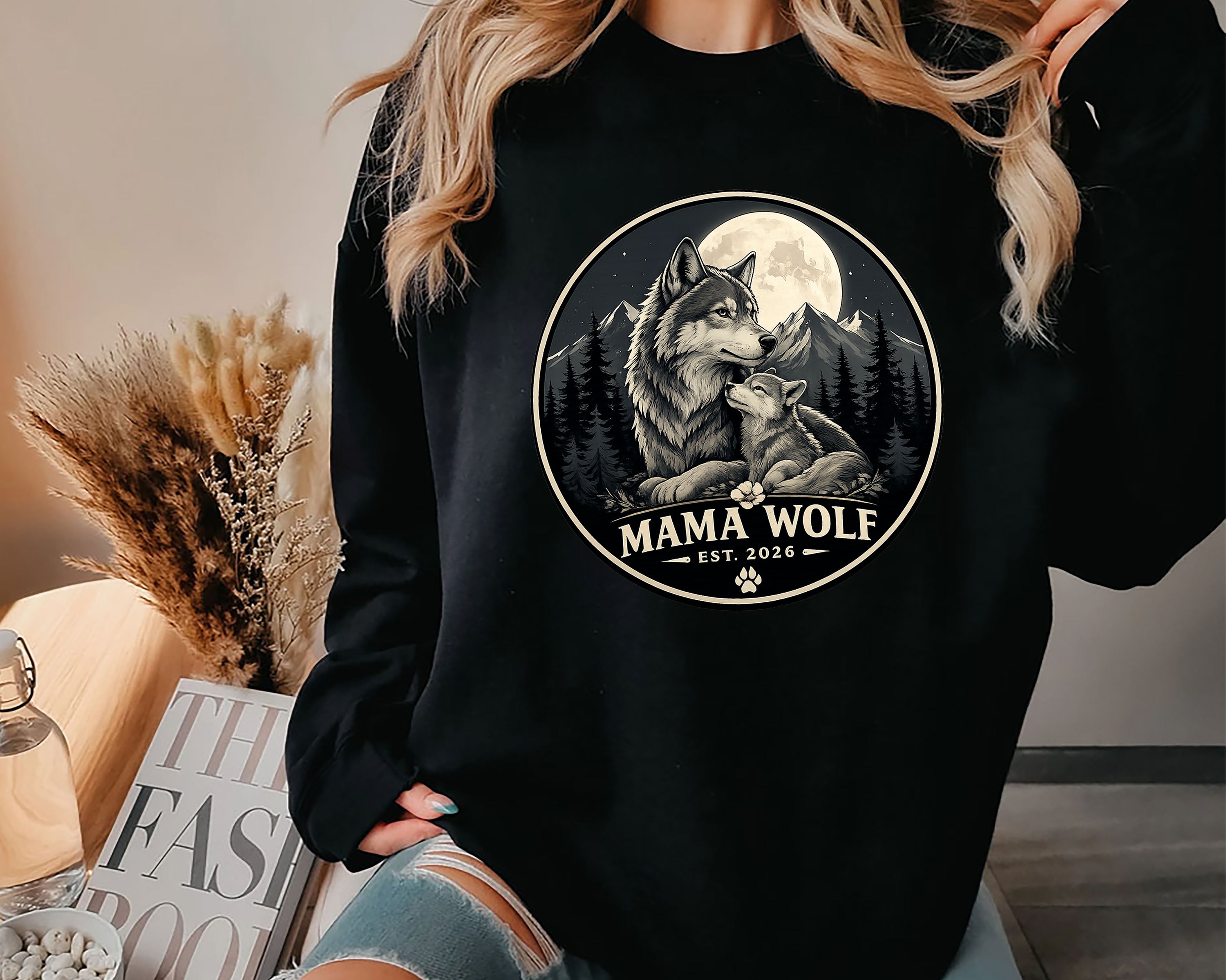 Mama Wolf Est. 2026 T-Shirt | Wolf Mom Graphic Tee | Vintage Wildlife Shirt | Gift for Wolf Lovers