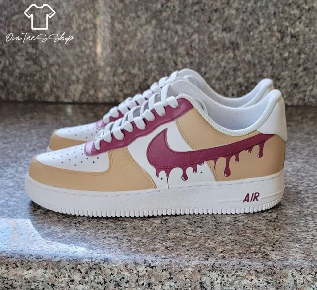Custom Air Force 1 Brown Pink Drip, Personalized Shoes