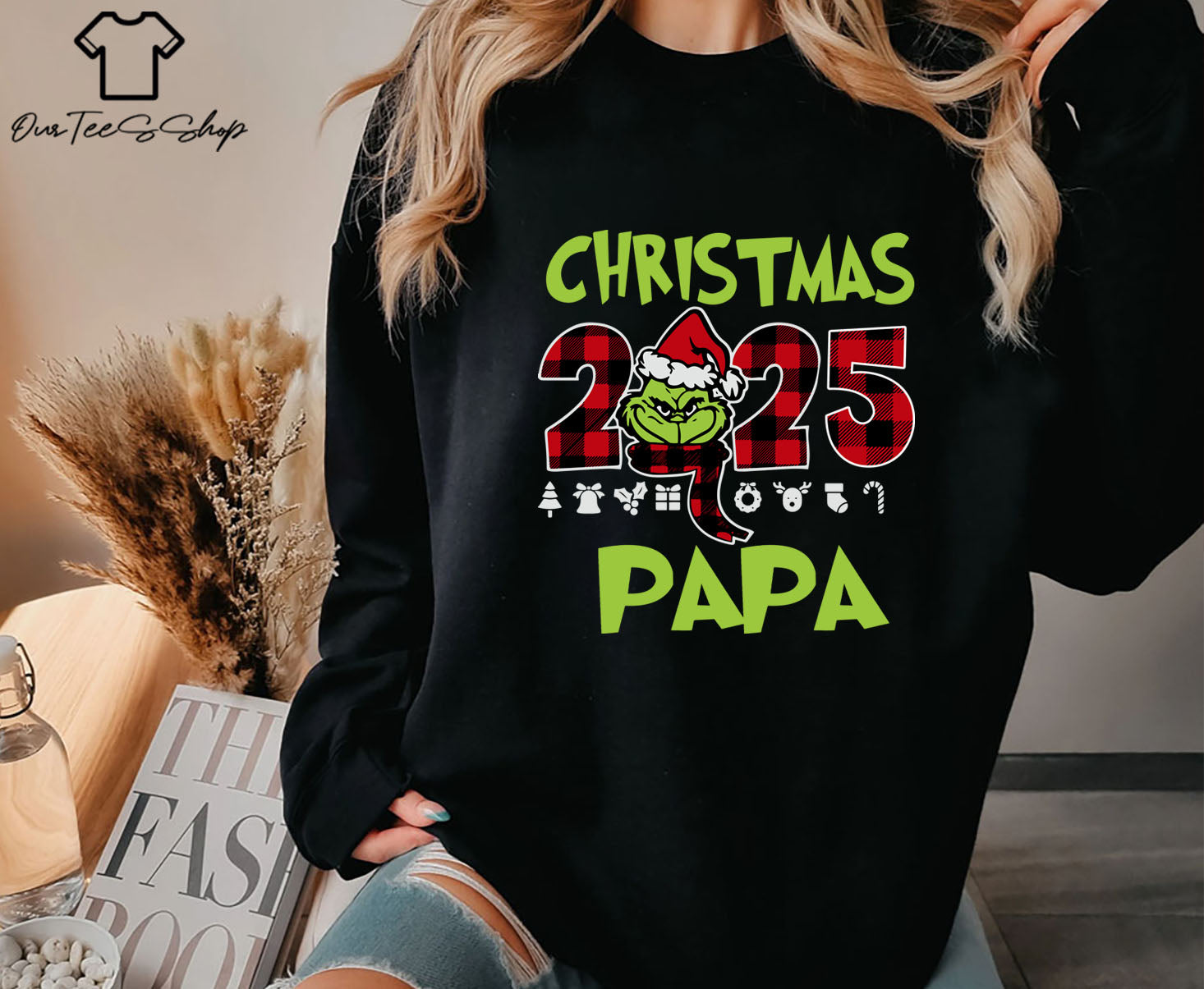 Christmas 2025 Papa Grinch Buffalo Plaid T-Shirt, Grinch Face Tee, Grinchmas Shirt