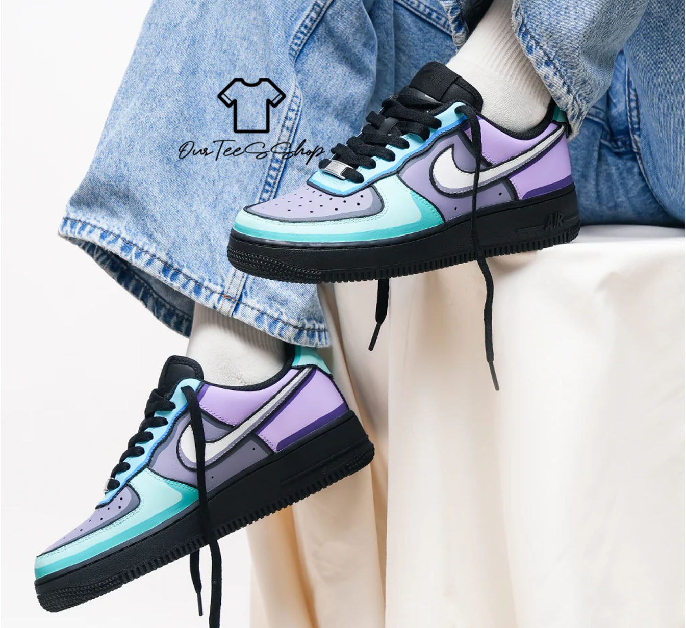 Custom Air Force 1 Patel Color Black Sneakers