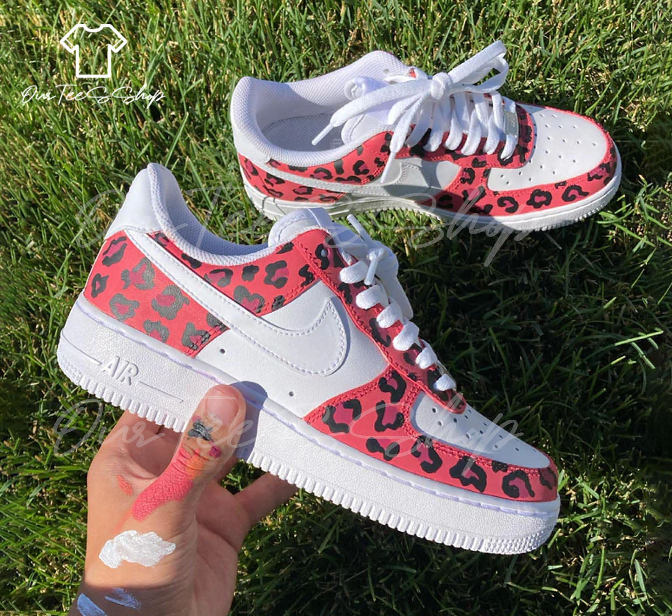 Custom Pink Leopard Print Air Force 1 Sneakers