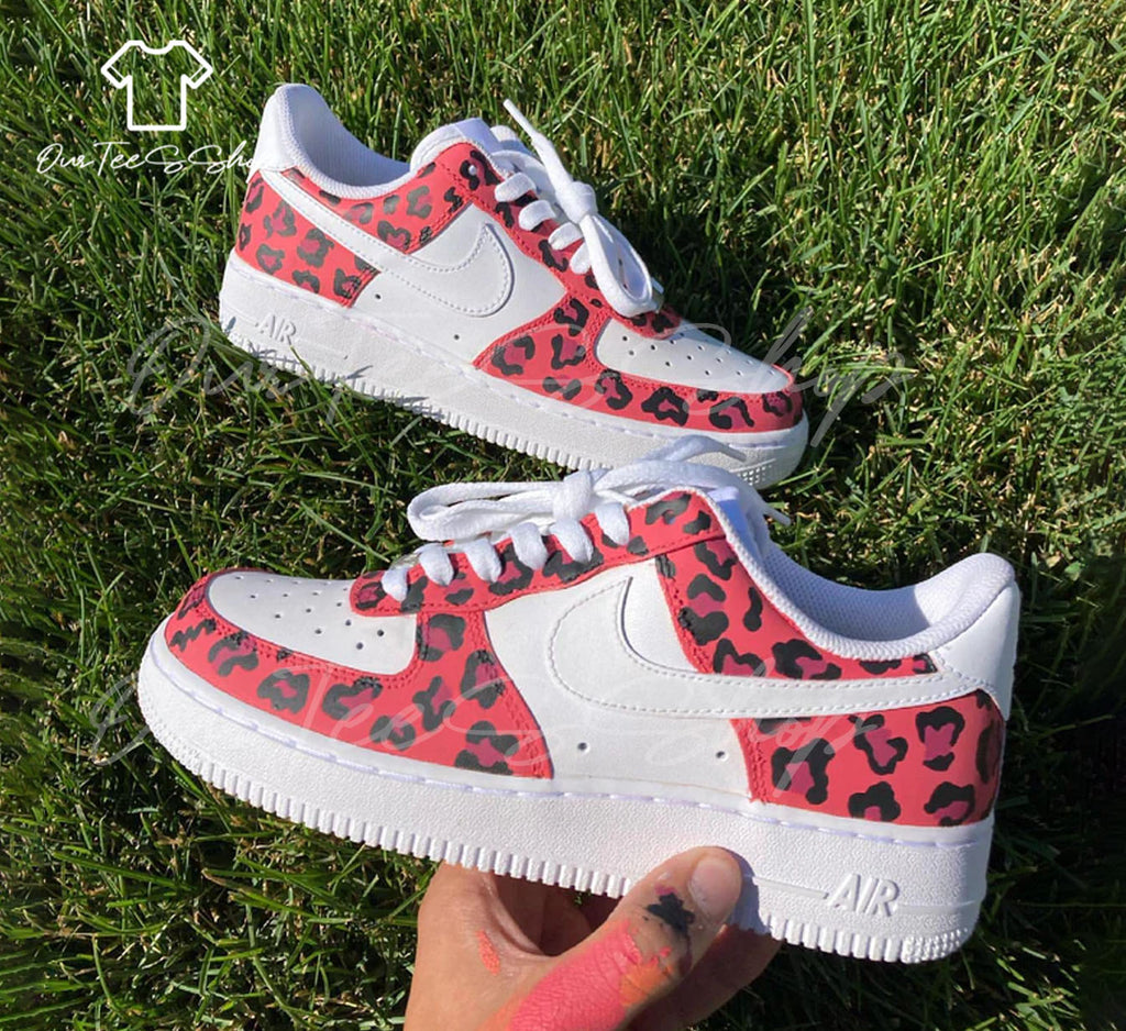 Custom Pink Leopard Print Air Force 1 Sneakers