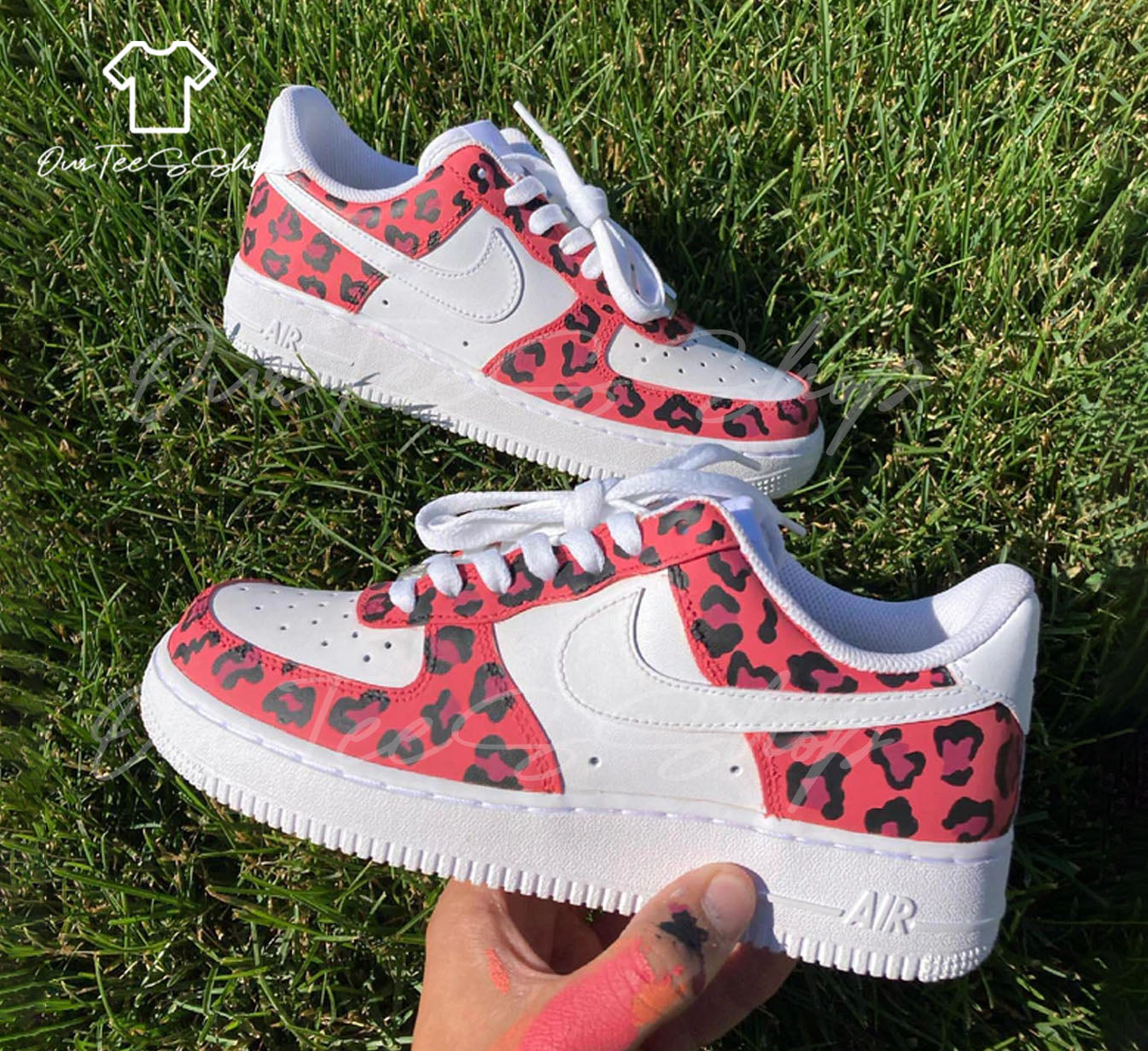 Custom Pink Leopard Print Air Force 1 Sneakers