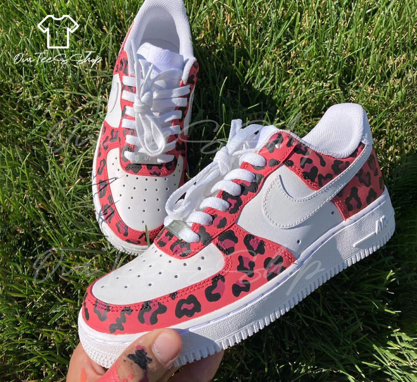 Custom Pink Leopard Print Air Force 1 Sneakers