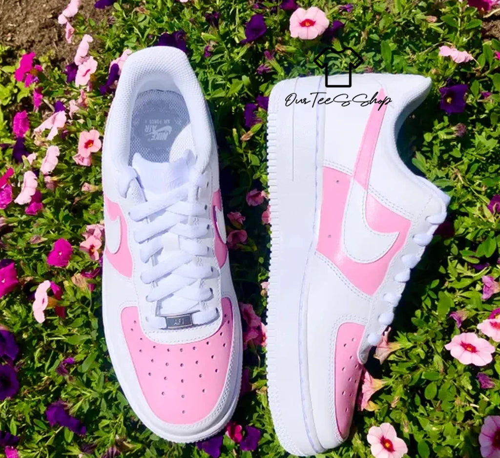 Custom Air Force 1 Pink Swoosh Sneakers