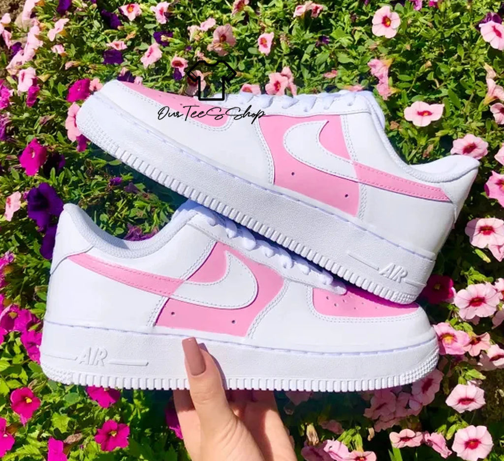Custom Air Force 1 Pink Swoosh Sneakers