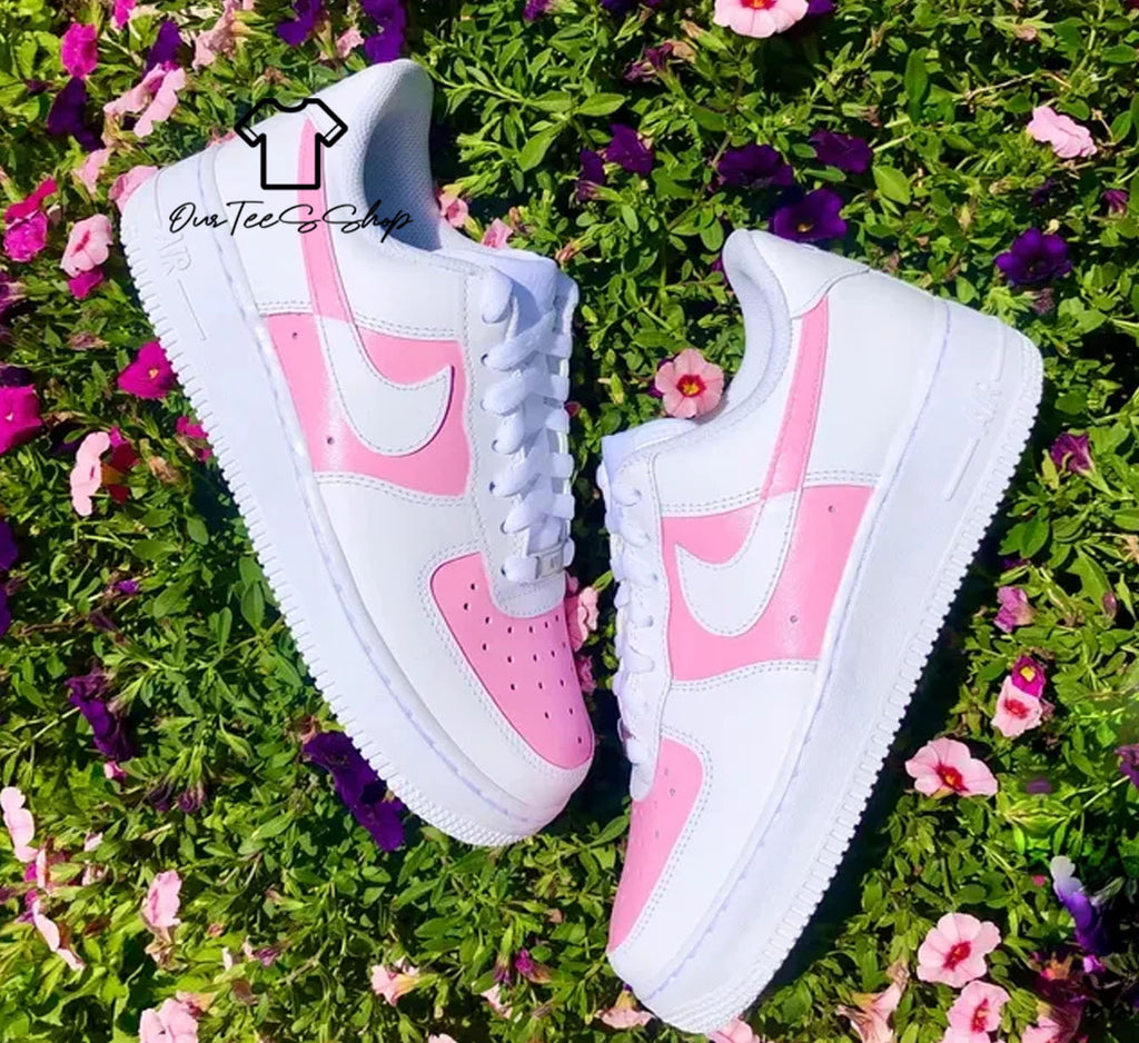 Custom Air Force 1 Pink Swoosh Sneakers