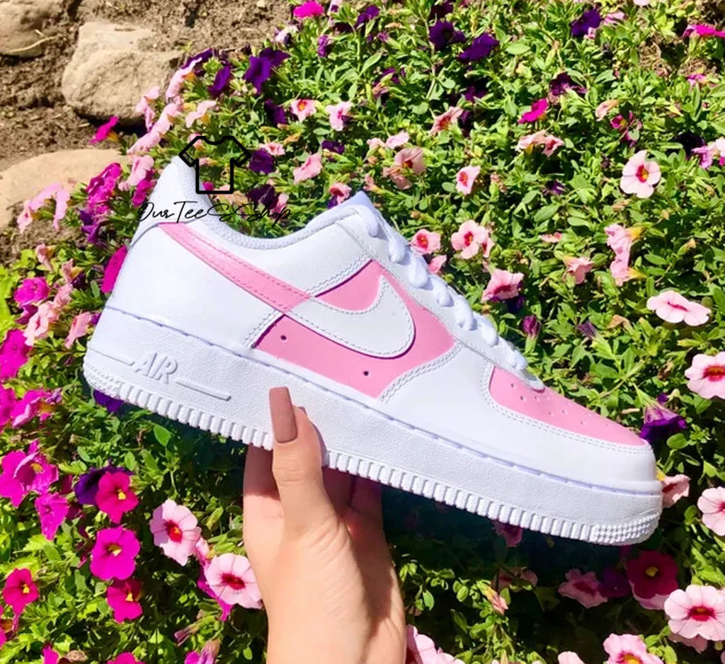 Custom Air Force 1 Pink Swoosh Sneakers