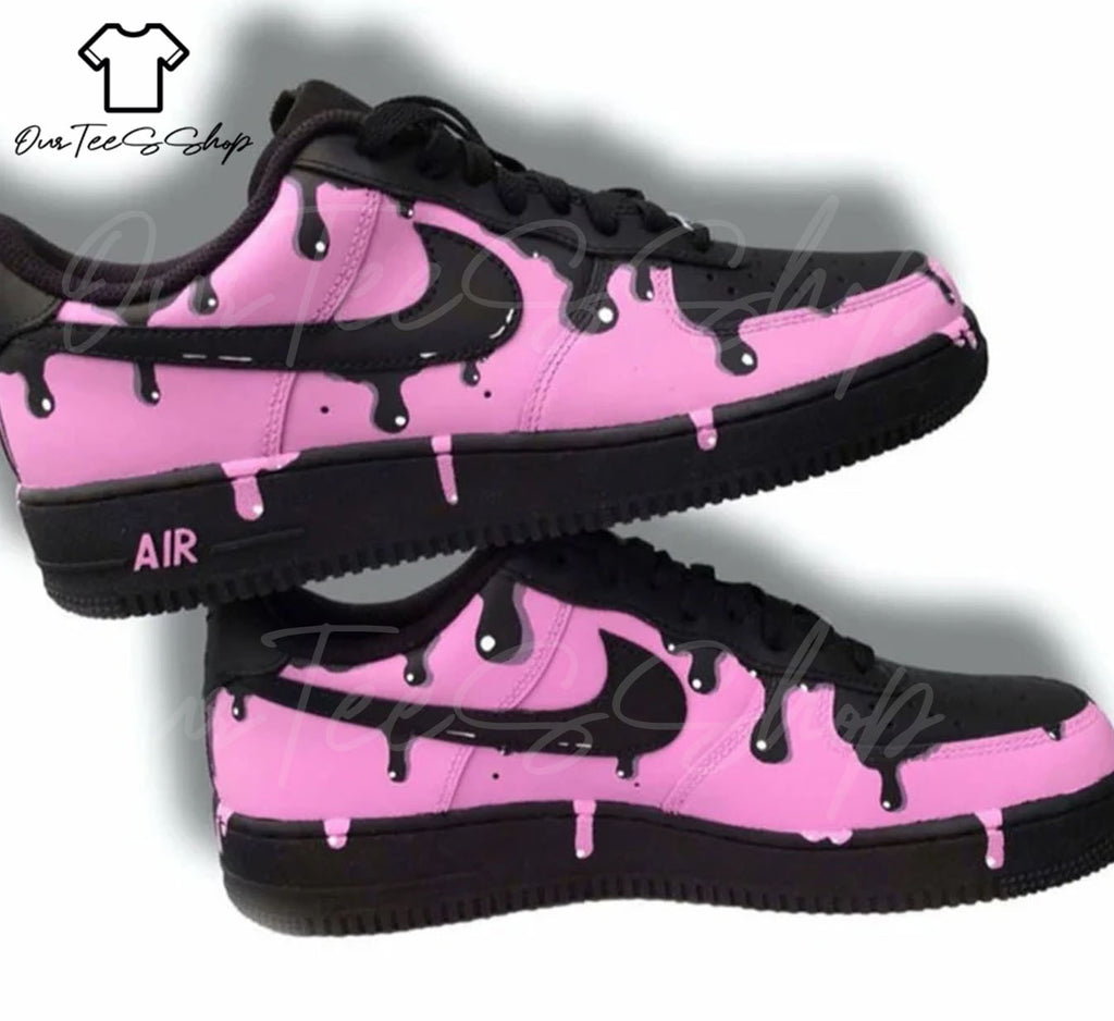 Custom Air Force 1 Pink Drip Cartoon Sneakers