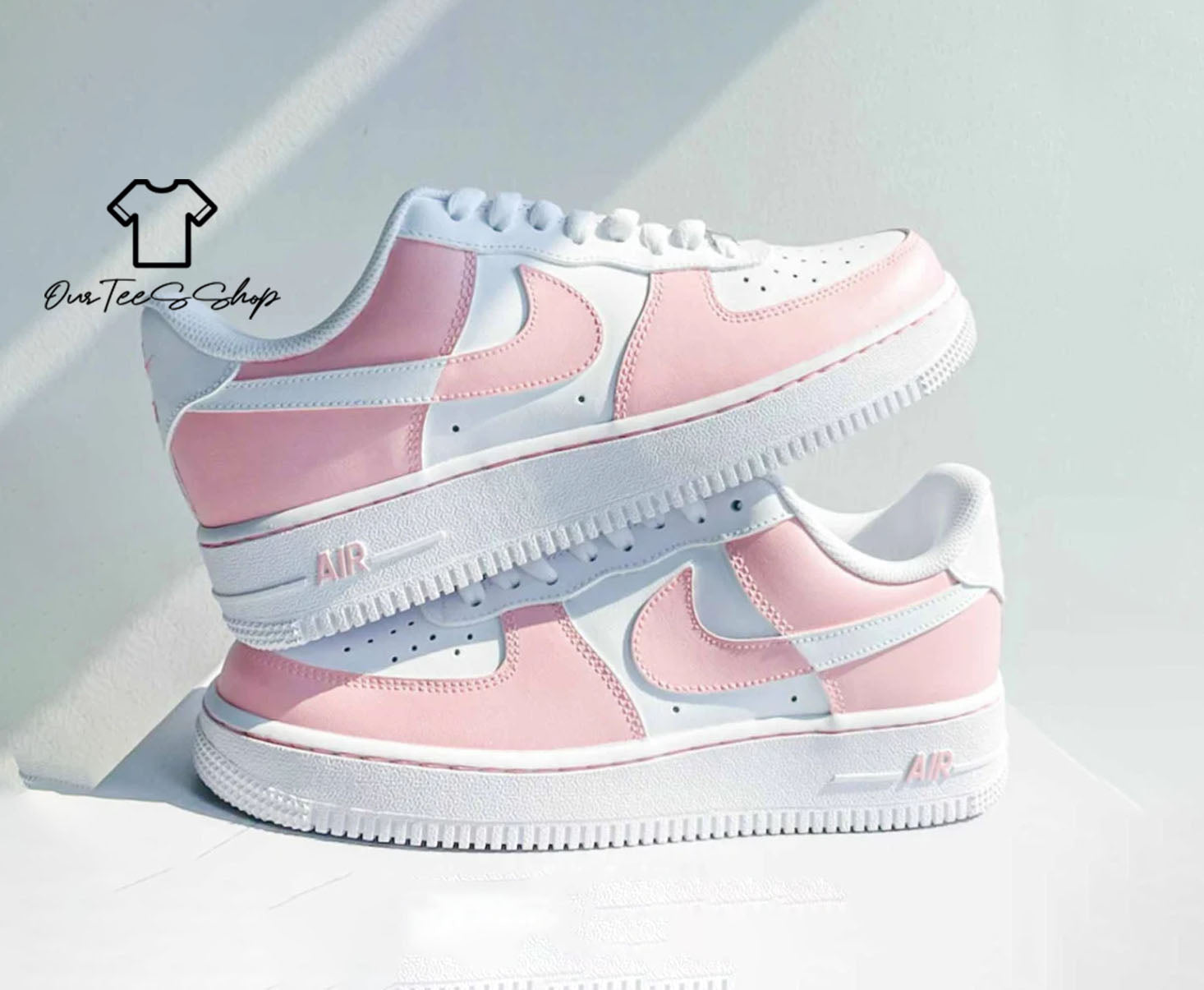 Custom Air Force 1 Pink Color Sneakers
