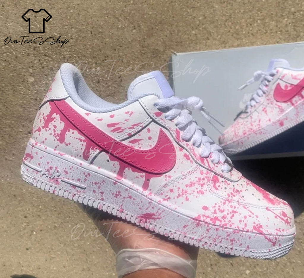 Custom Air Force 1 Pink Drip Sneakers