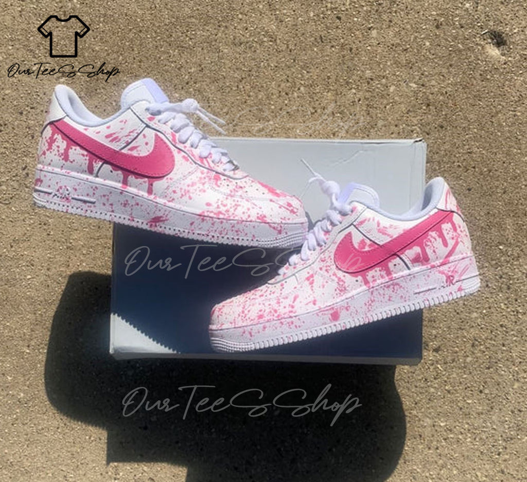 Custom Air Force 1 Pink Drip Sneakers