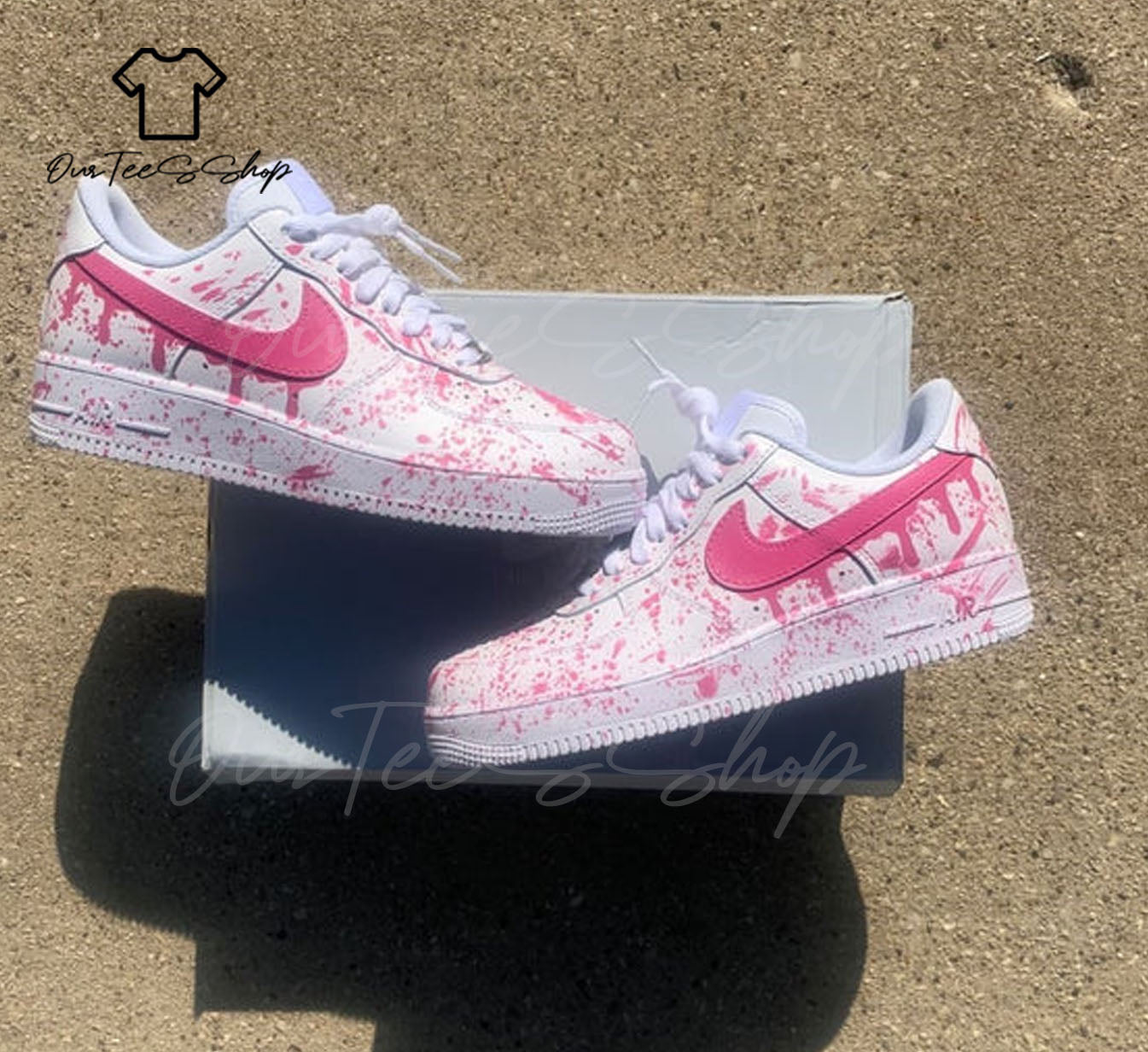 Custom Pink Drip Splatter Air Force 1 Sneakers