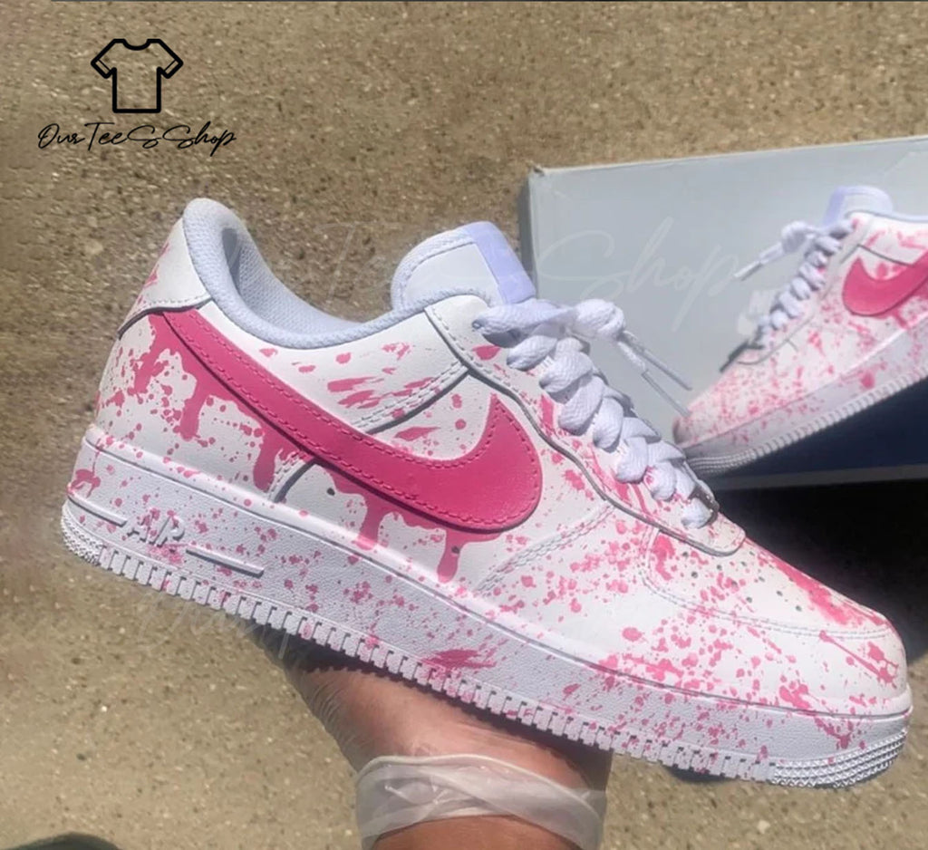 Custom Pink Drip Splatter Air Force 1 Sneakers