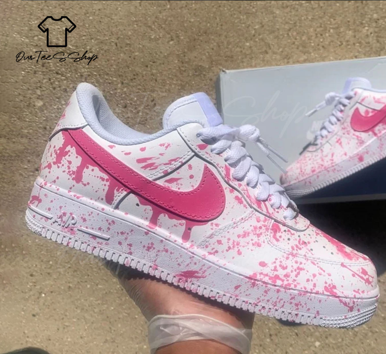 Custom Pink Drip Splatter Air Force 1 Sneakers