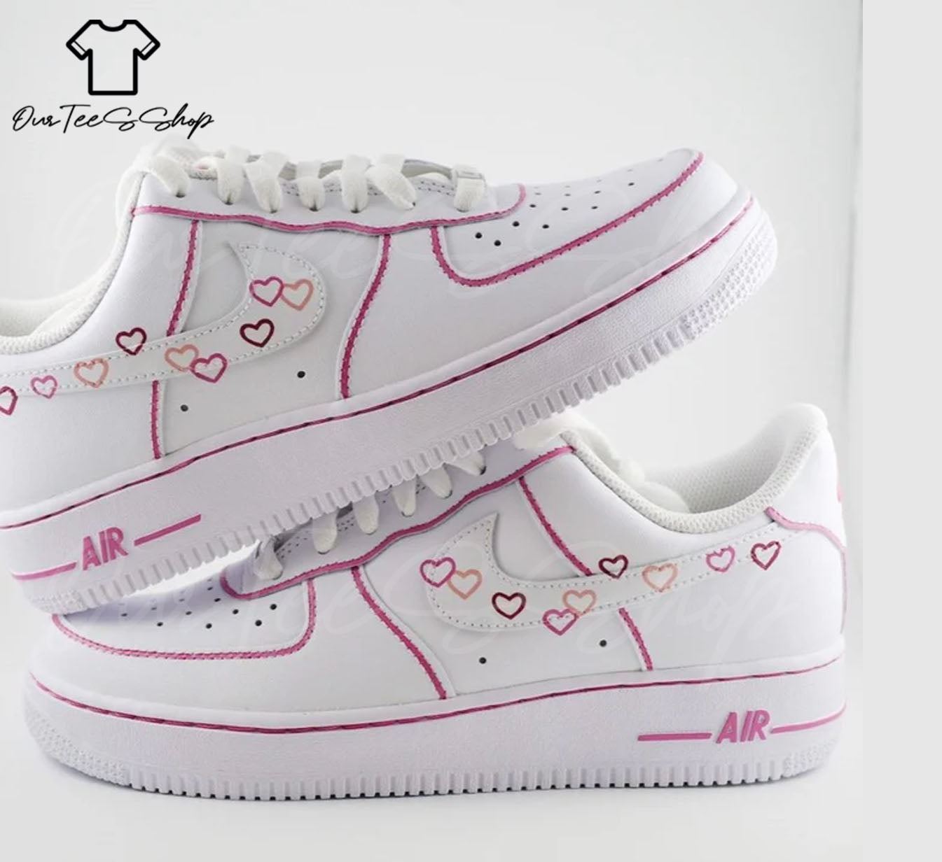Custom Air Force 1 Pink Heart Sneakers