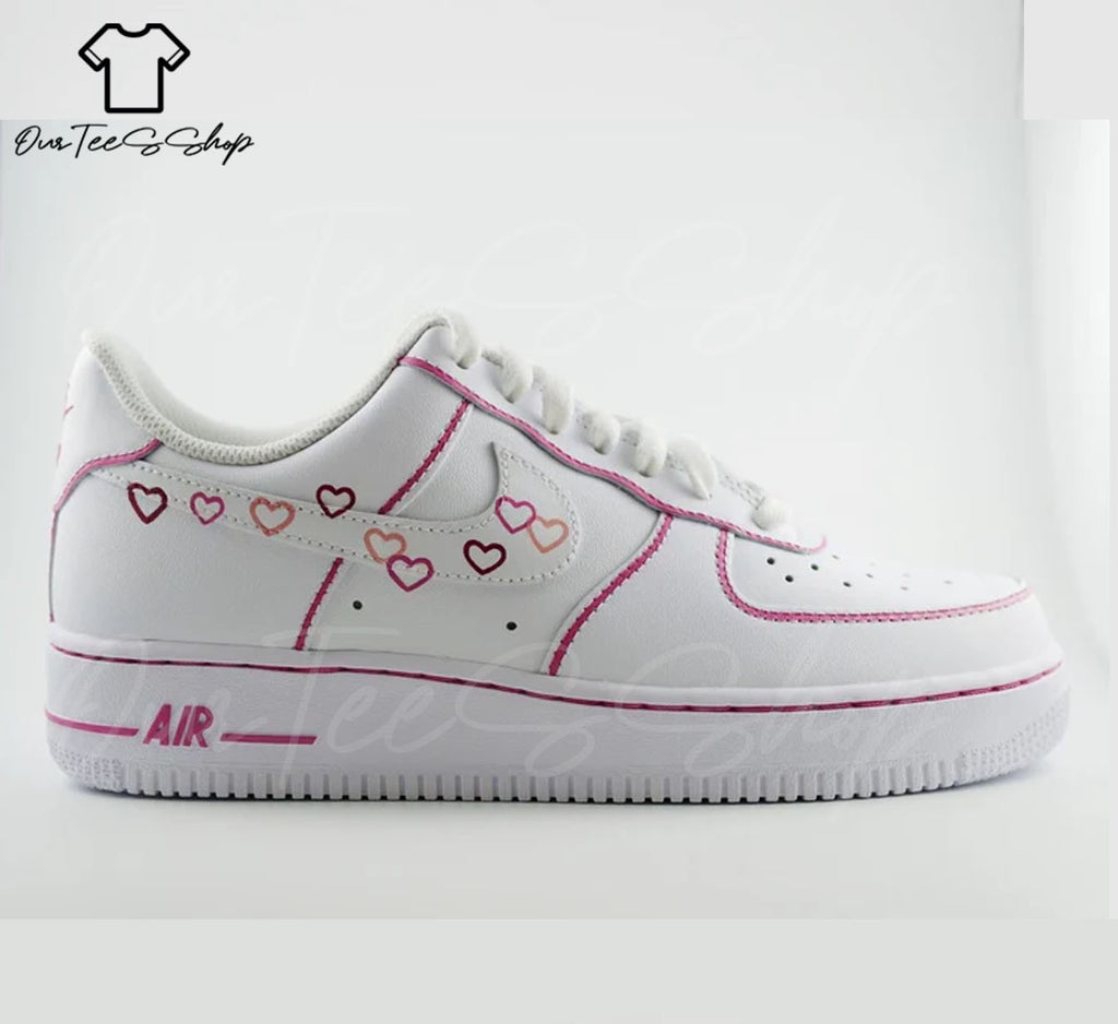 Custom Air Force 1 Pink Heart Sneakers