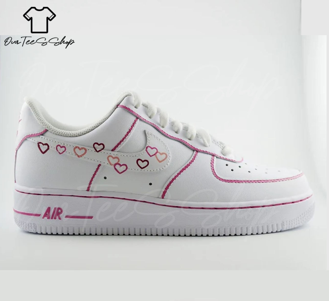 Custom Air Force 1 Pink Heart Sneakers