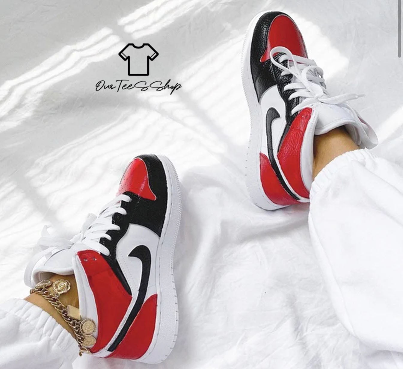 Custom Air Jordan 1 Red And Black Sneakers