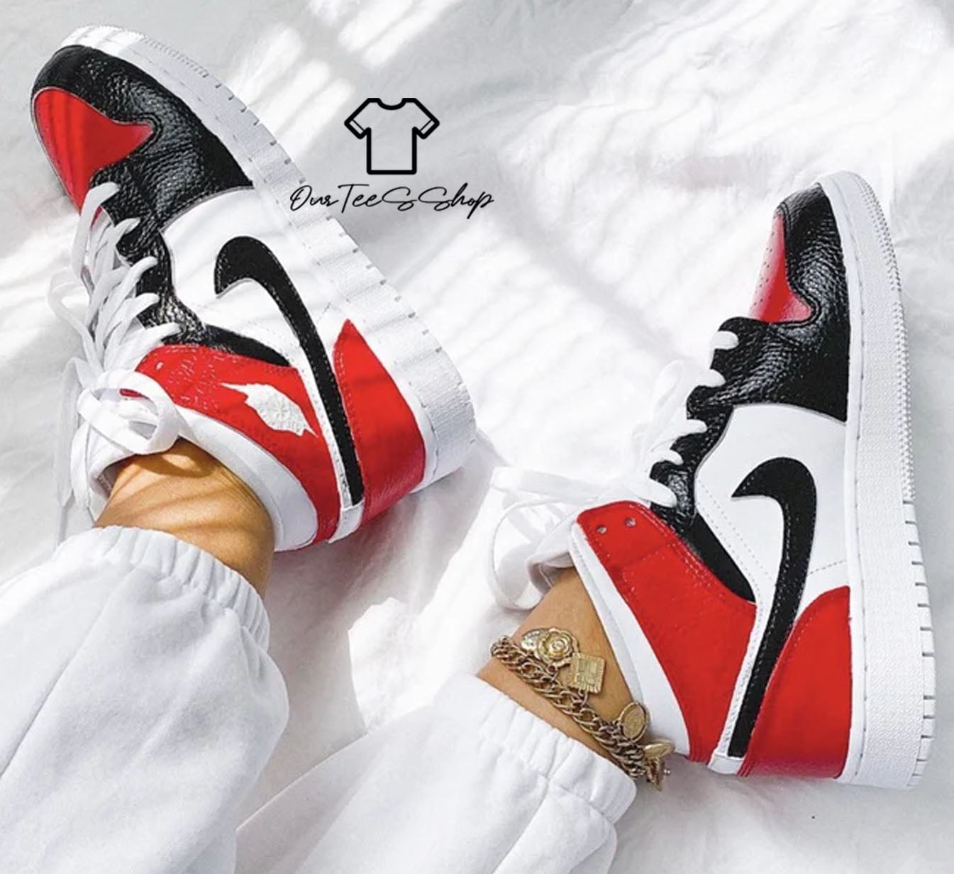 Custom Air Jordan 1 Red And Black Sneakers