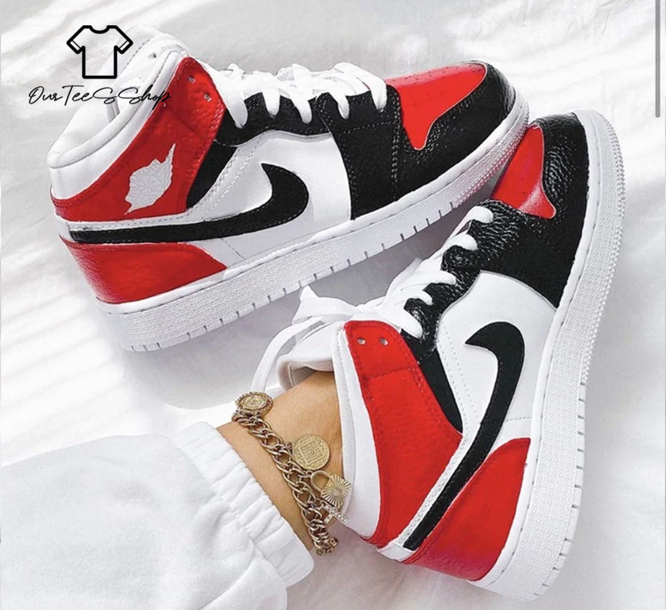 Custom Air Jordan 1 Red And Black Sneakers