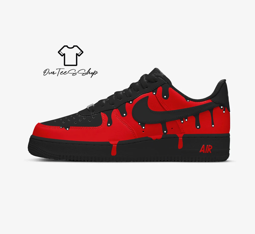 Custom Air Force 1 Red Drip Black Sneakers
