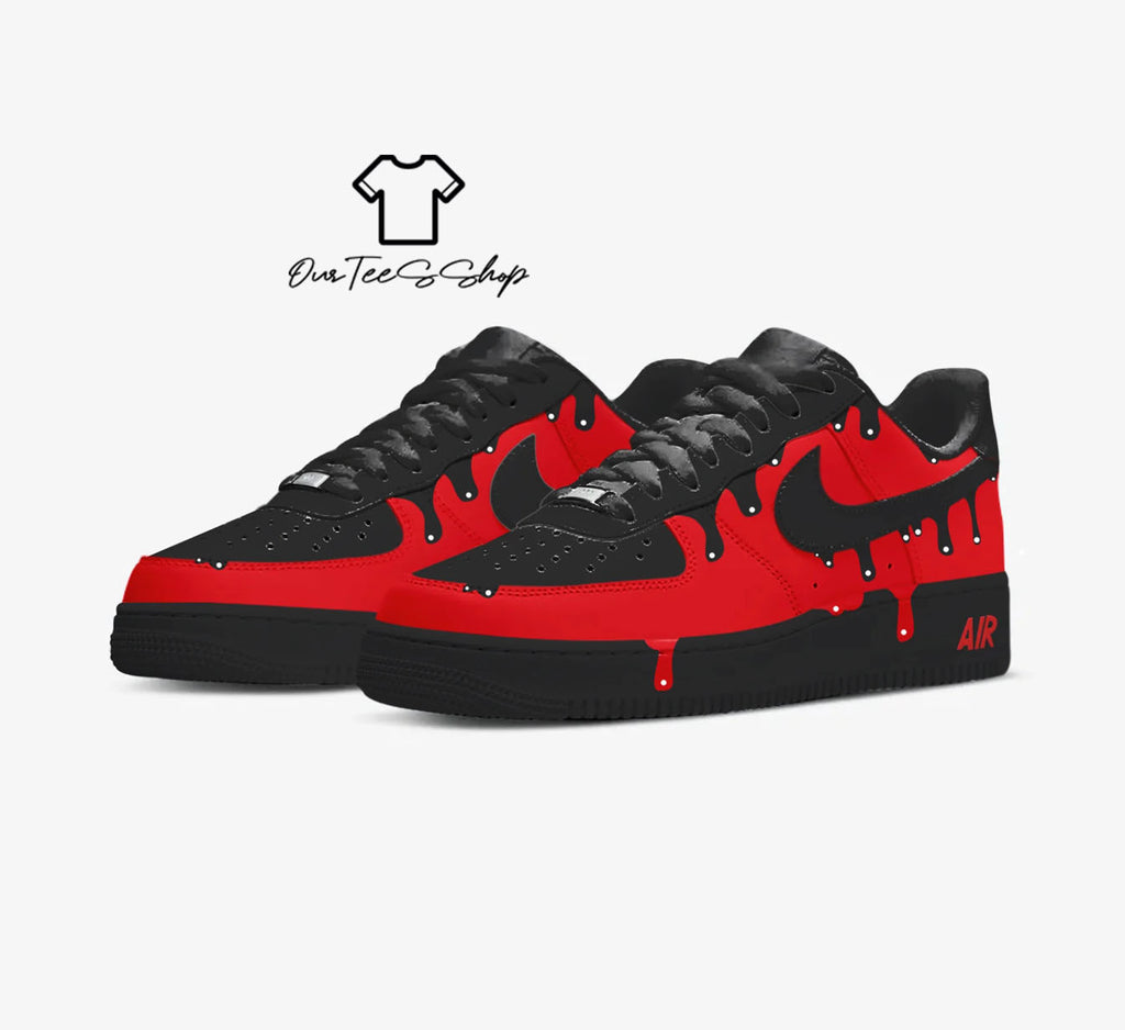 Custom Air Force 1 Red Drip Black Sneakers