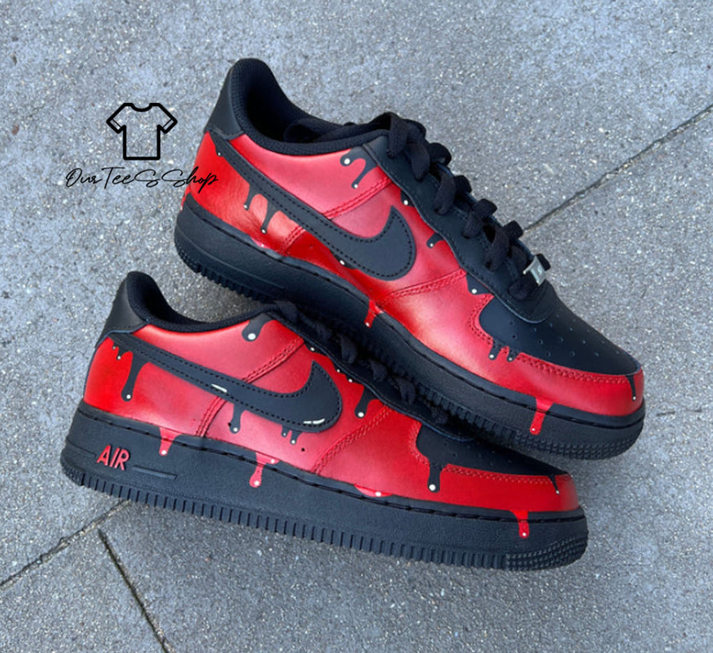 Custom Air Force 1 Red Drip Black Sneakers