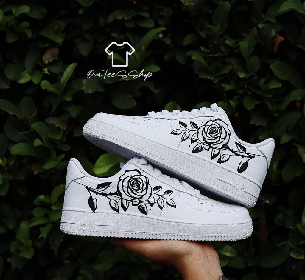 Custom Air Force 1 Rose Black Sneakers