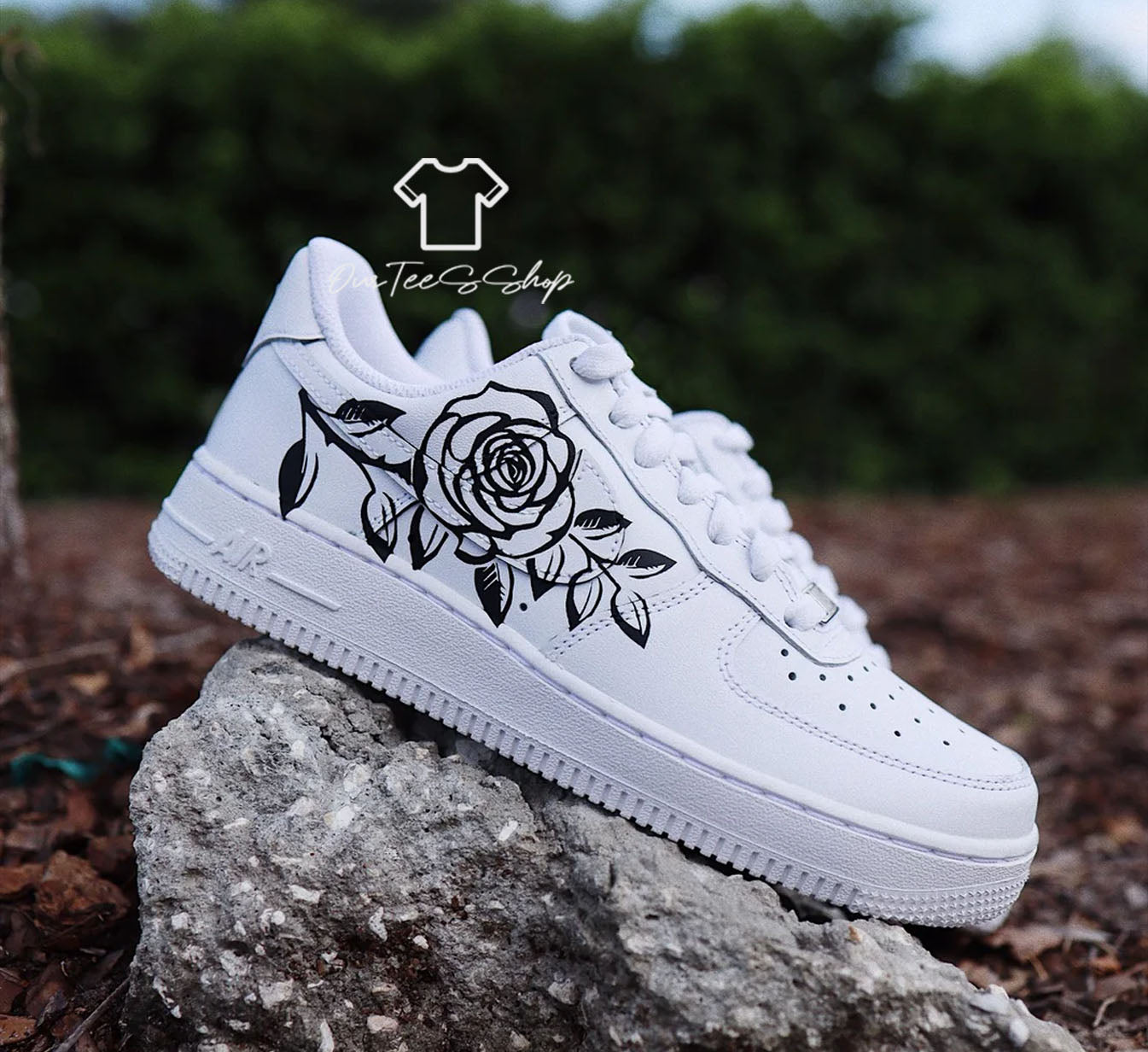 Custom Air Force 1 Rose Black Sneakers