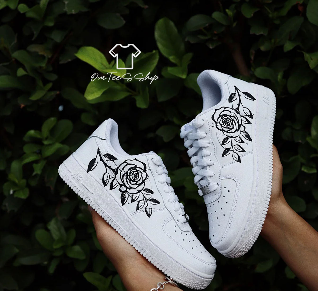 Custom Air Force 1 Rose Black Sneakers